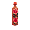 Straight Bottle Shaped Clay Water Bottle Floral Art With Cap - Handmade & Eco-Friendly