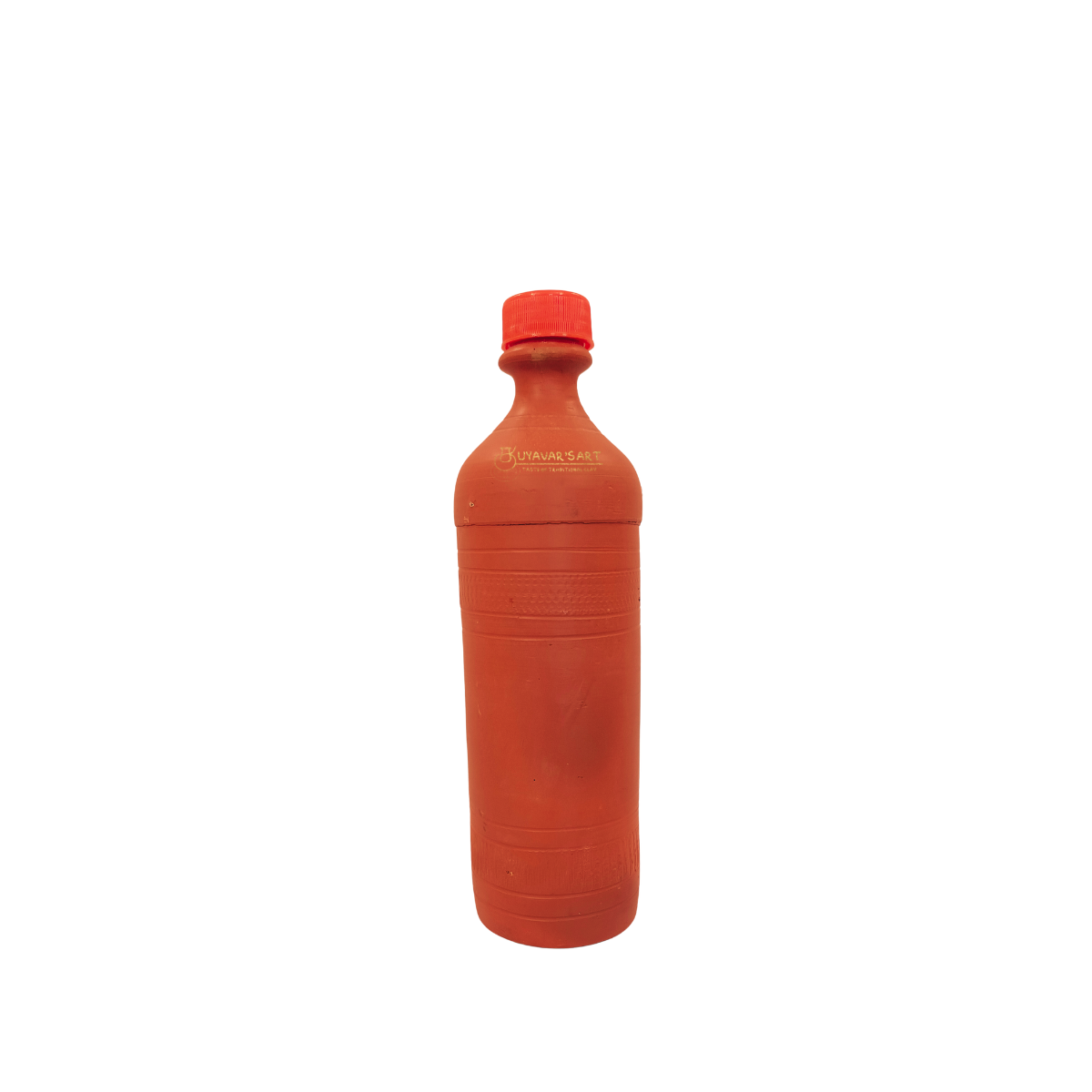 Straight Bottle Shaped Clay Water Bottle Plain With Cap - Handmade & Eco-Friendly