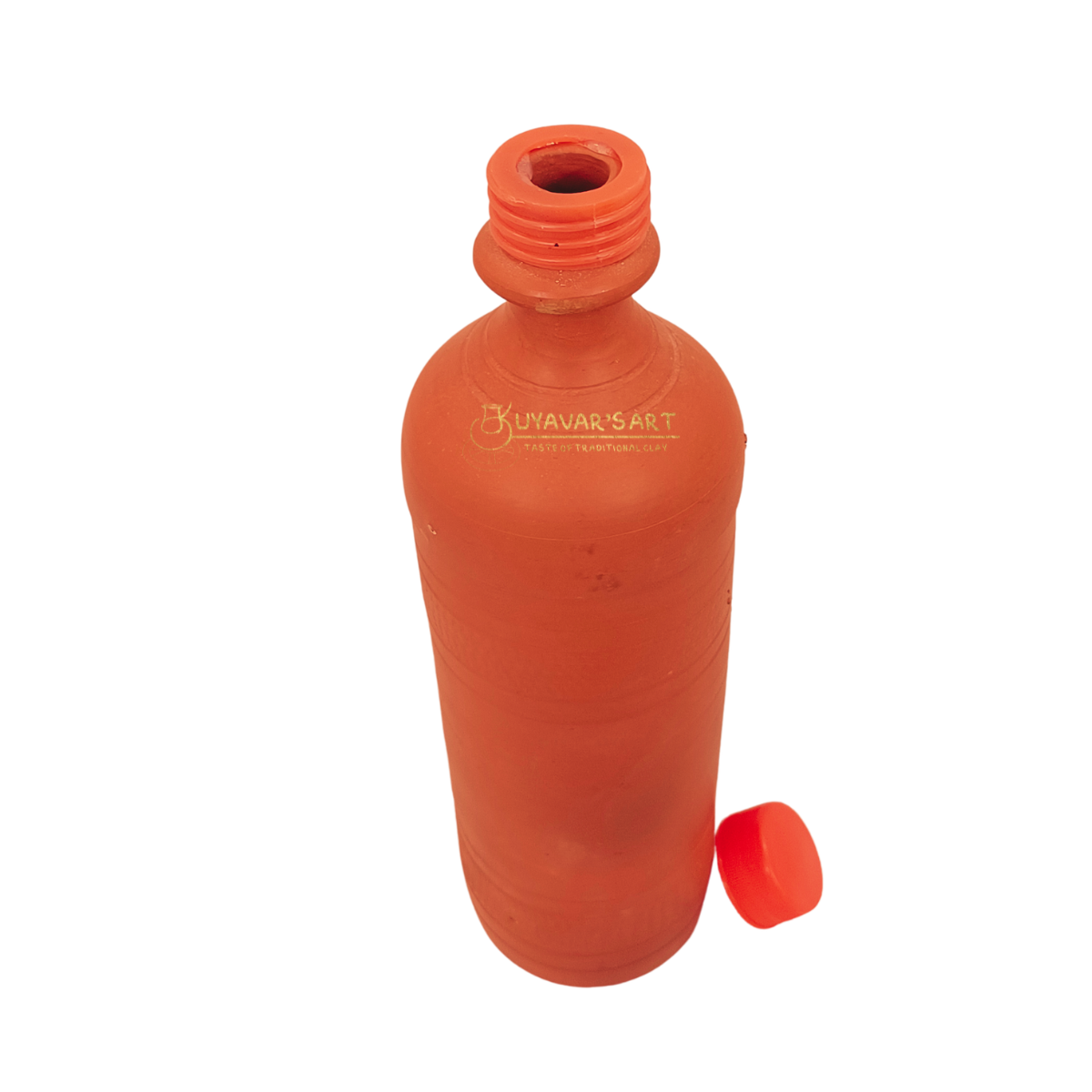 Straight Bottle Shaped Clay Water Bottle Plain With Cap - Handmade & Eco-Friendly