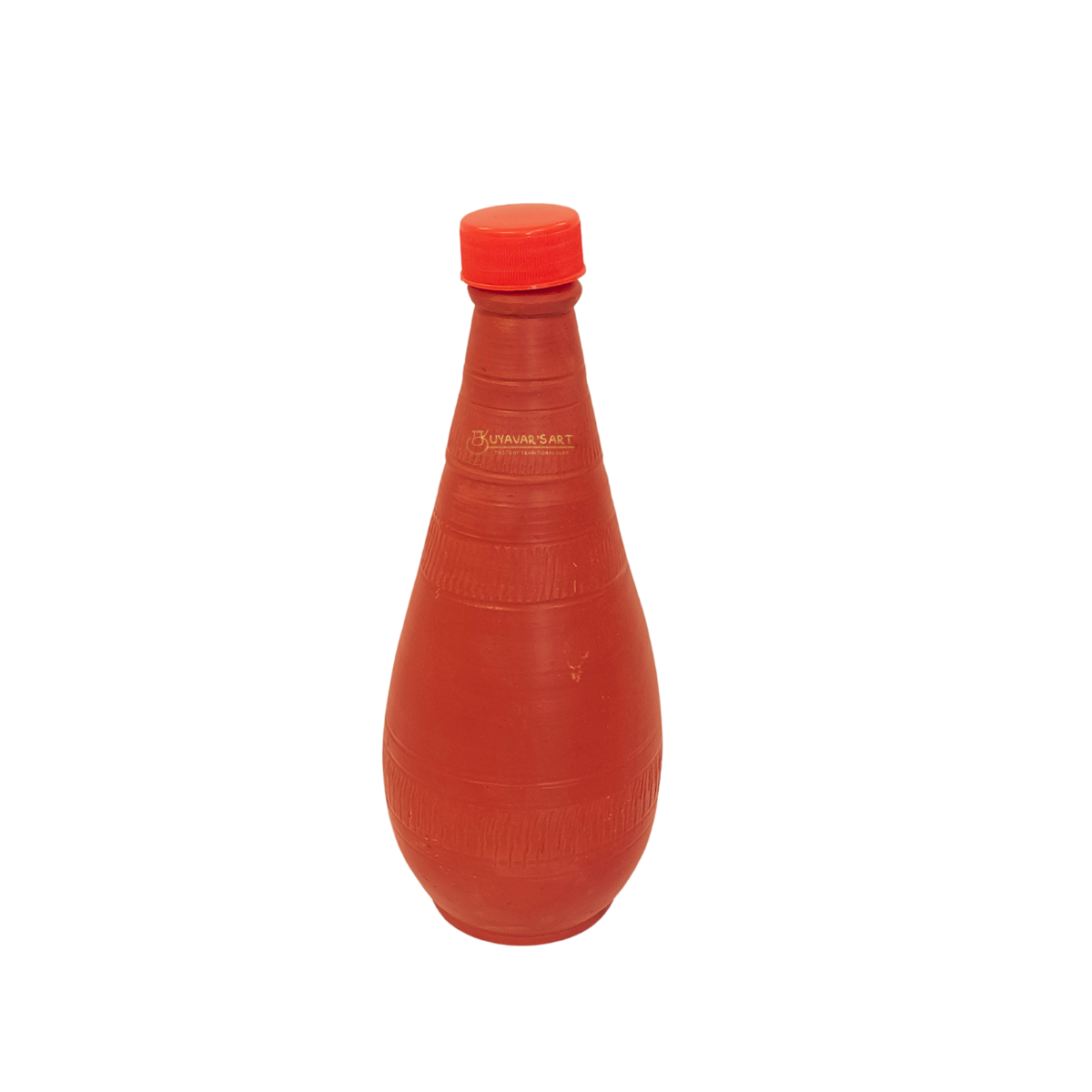 Kuduvai Shaped Clay Water Bottle Plain With Cap - Handmade & Eco-Friendly