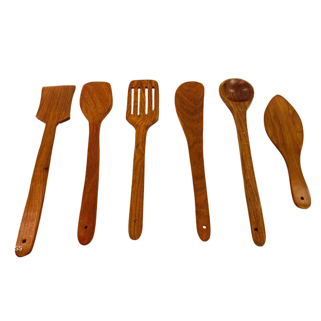 Wooden Cooking Utensils Set (Karandi) – 6-Piece Wooden Spoons & Spatula Set