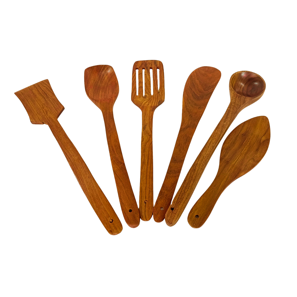 Wooden Cooking Utensils Set (Karandi) – 6-Piece Wooden Spoons & Spatula Set