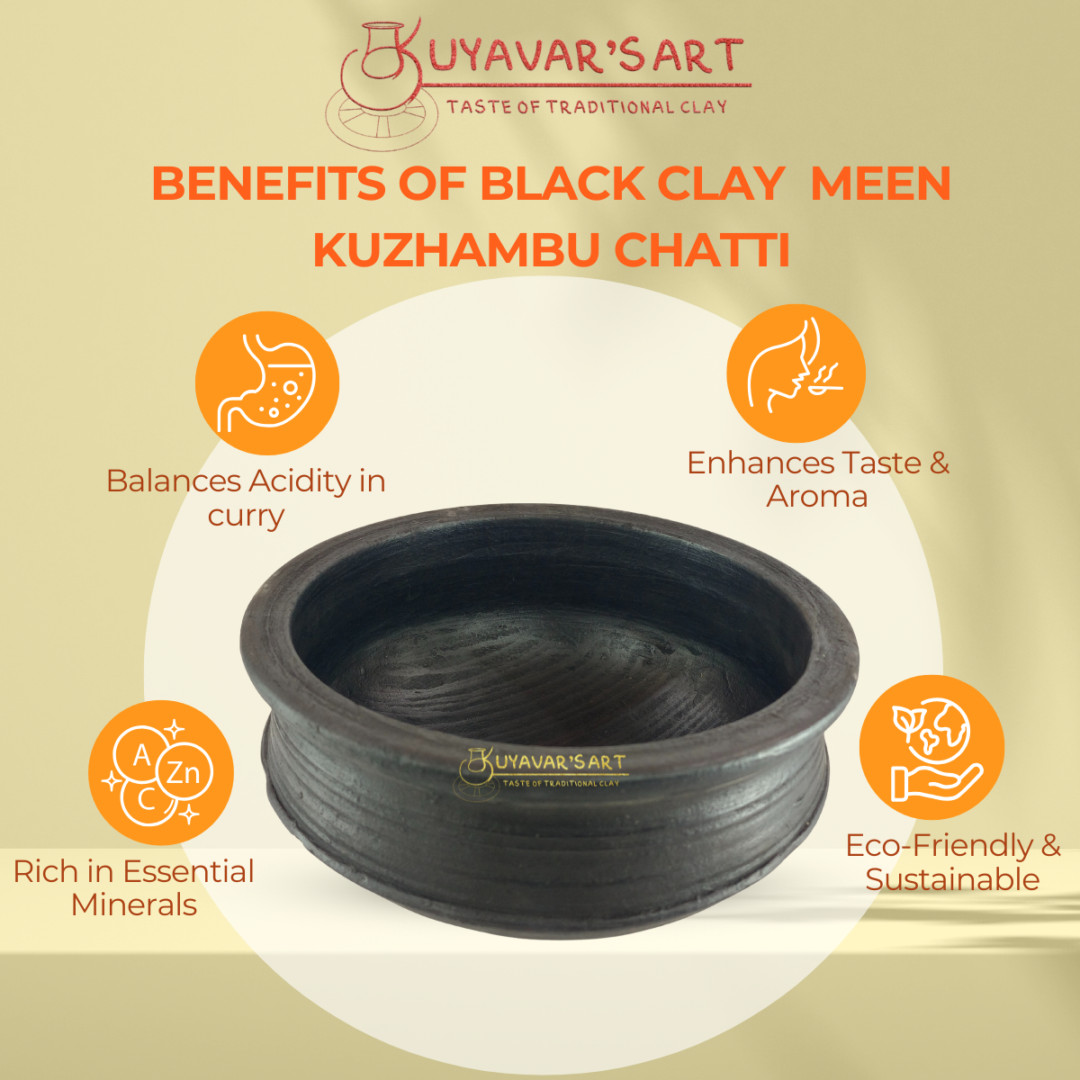 Black Clay Meen Kuzhambu Chatti | Handmade & Eco-Friendly