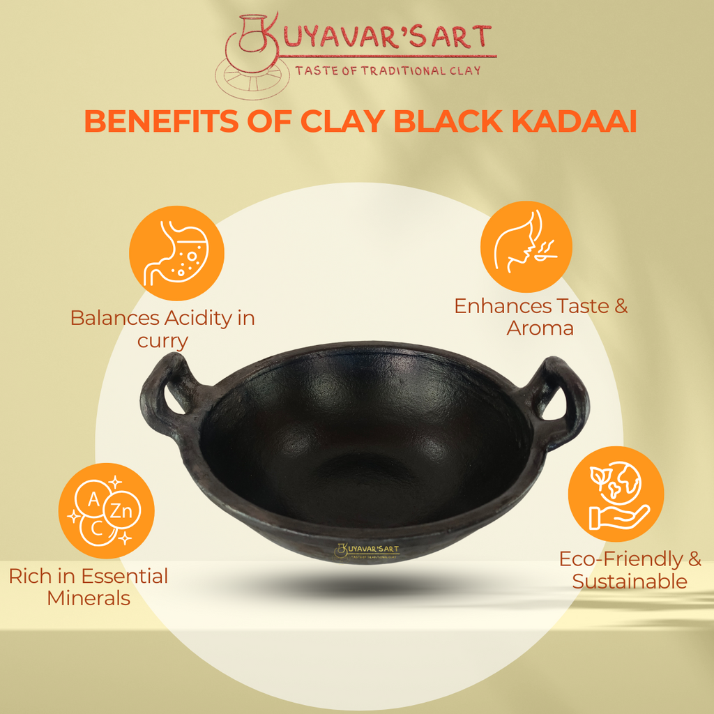 Black Clay Handle Kadaai  Wok with Sturdy Handles