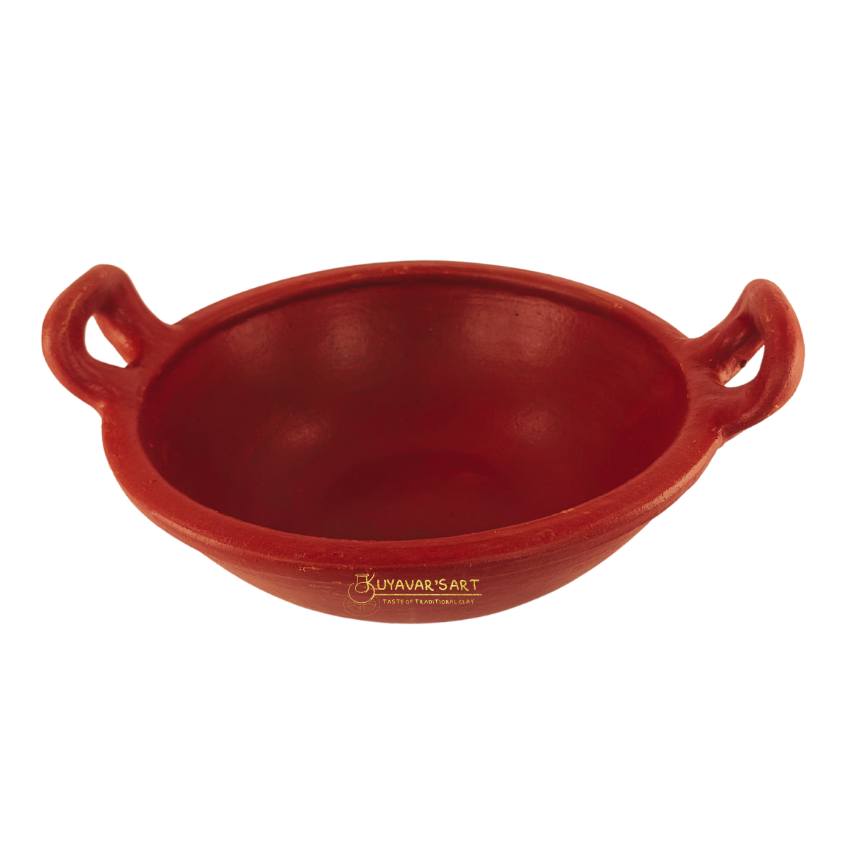 Red Clay Handle Kadai Wok with Sturdy Handles