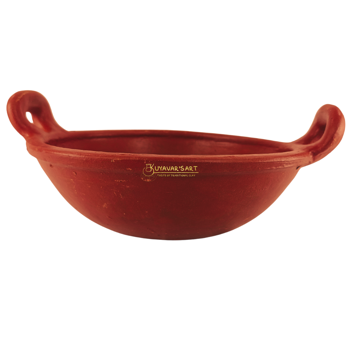 Red Clay Handle Kadai Wok with Sturdy Handles