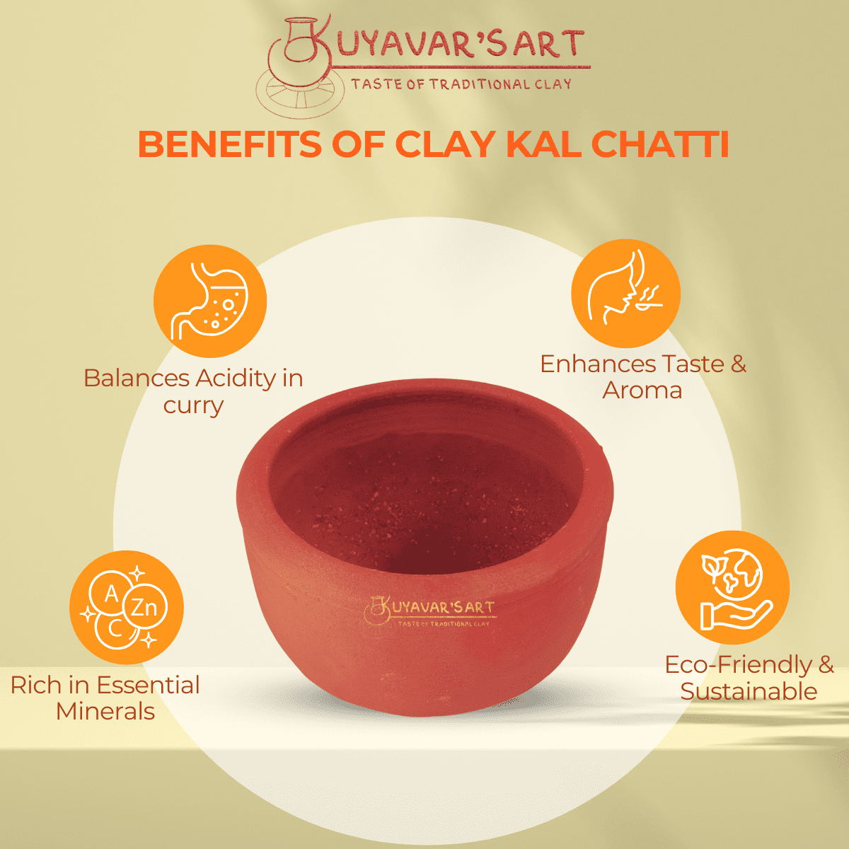 Traditional Clay Kal Chatti | Spinach Grinder – Handmade & Naturally Durable