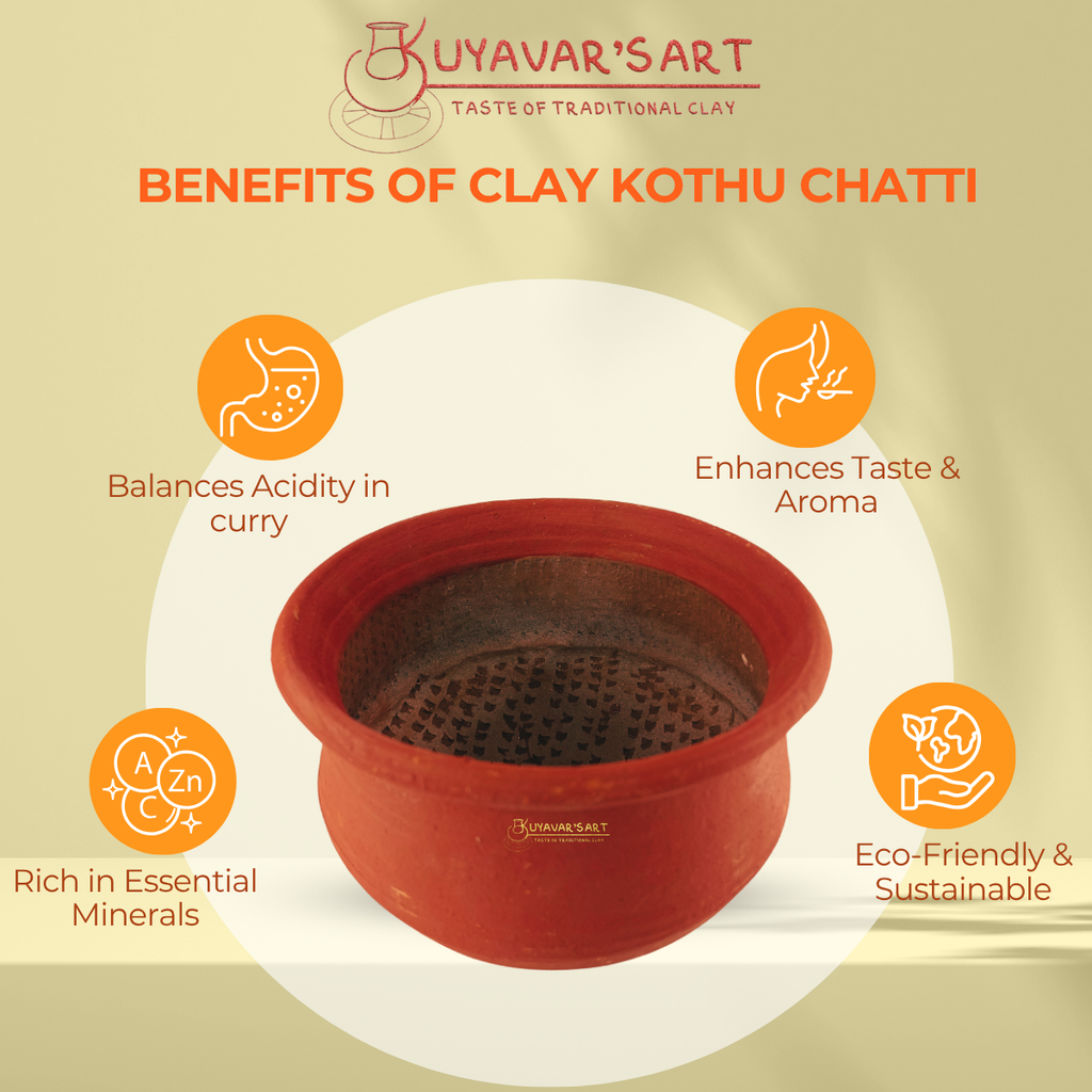 Traditional Red Clay Kothu Chatti Medium | Spinach Grinder - Handmade & Naturally Durable