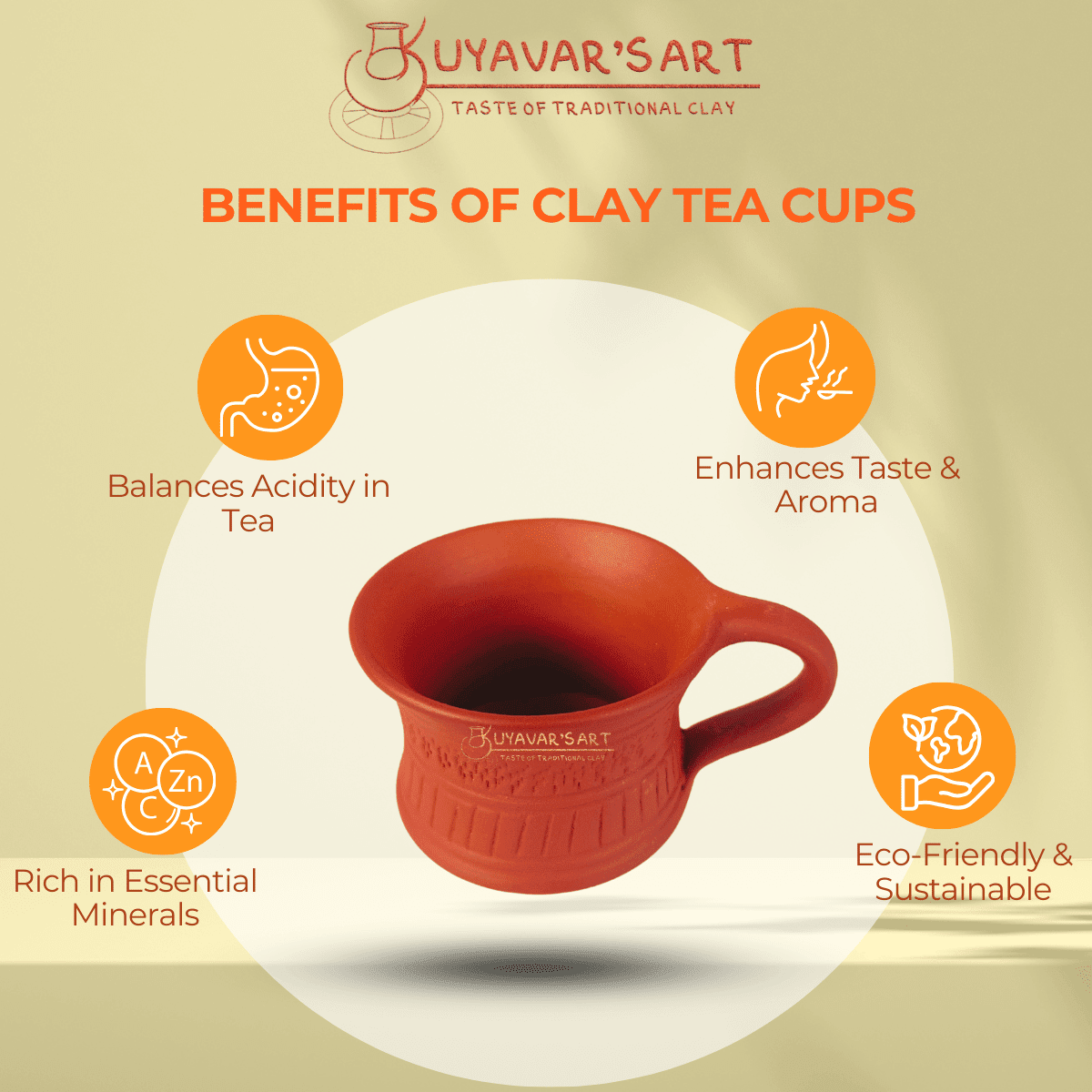 Belly Clay Tea Cup Vintage Stripes – Handmade & Eco-Friendly