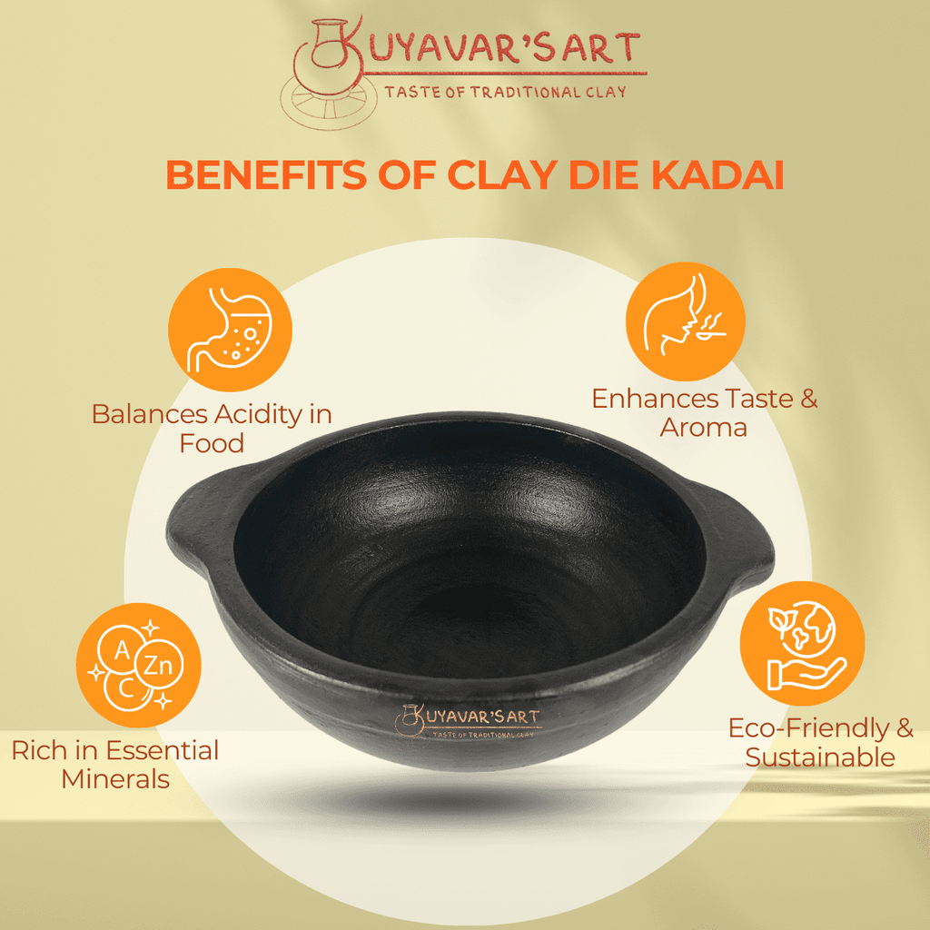 Black Clay Die Kadai With Handles | Handmade & Eco-Friendly