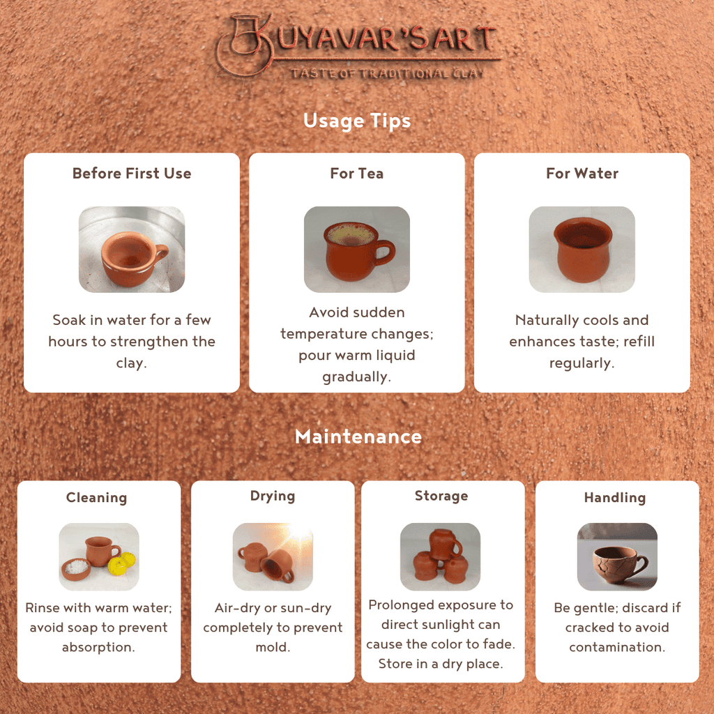 Rounded Clay Tea Cup Vintage Stripes – Handmade & Eco-Friendly
