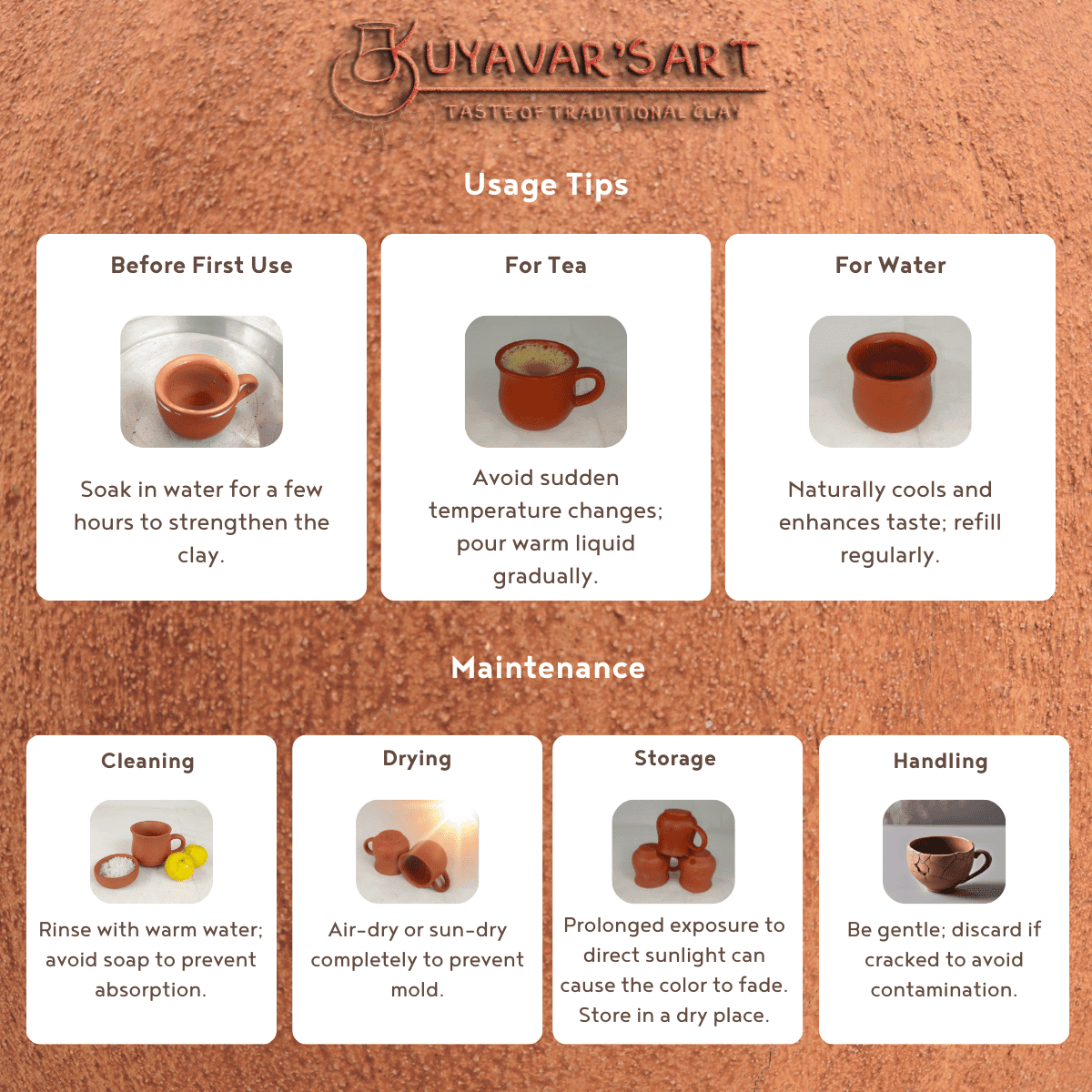 Cylindrical Clay Tea Cup Vintage Stripes – Handmade & Eco-Friendly
