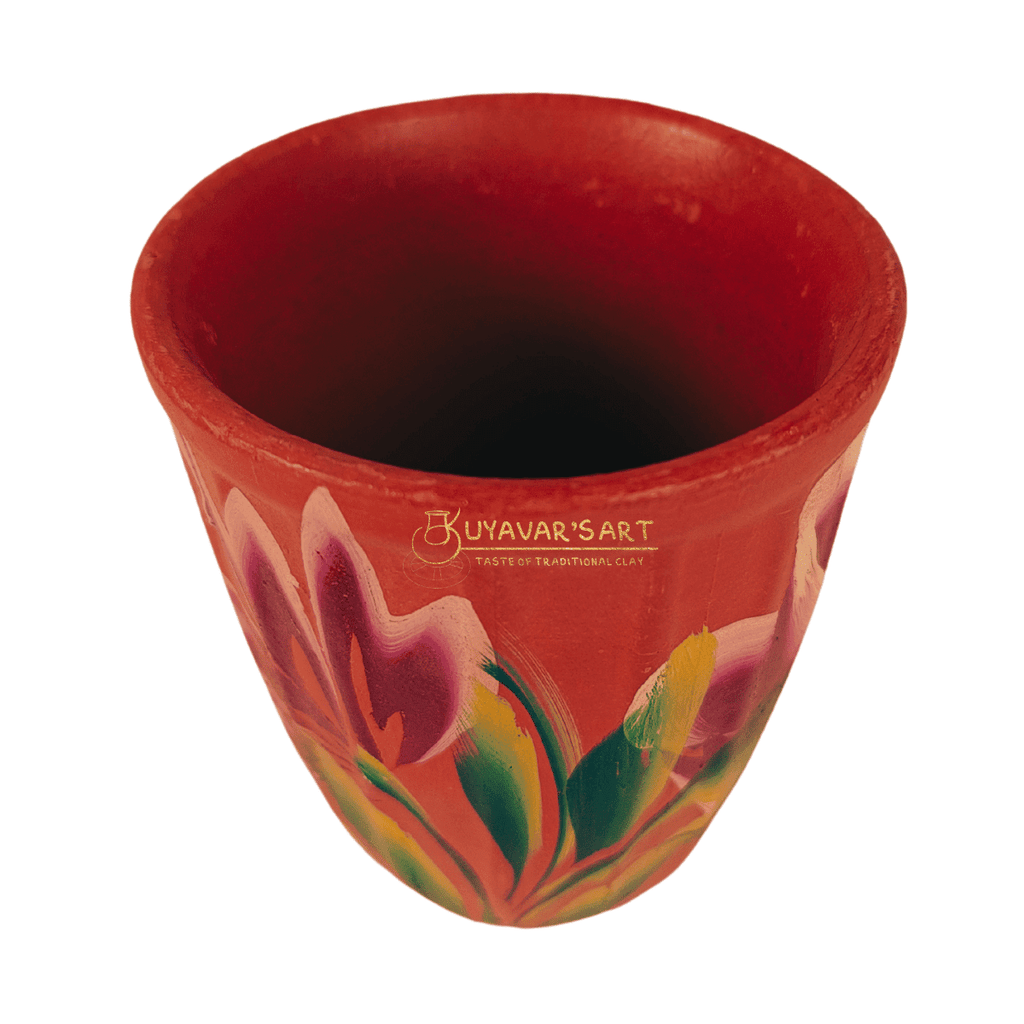 Conical Clay Tea Cup | Water Tumbler Floral Art – Handmade & Eco-Friendly