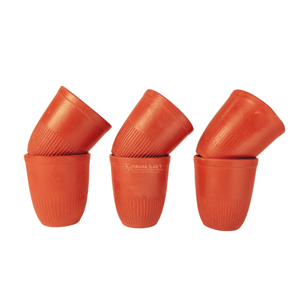 Conical Clay Tea Cup | Water Tumbler Plain Stripes – Handmade & Eco-Friendly