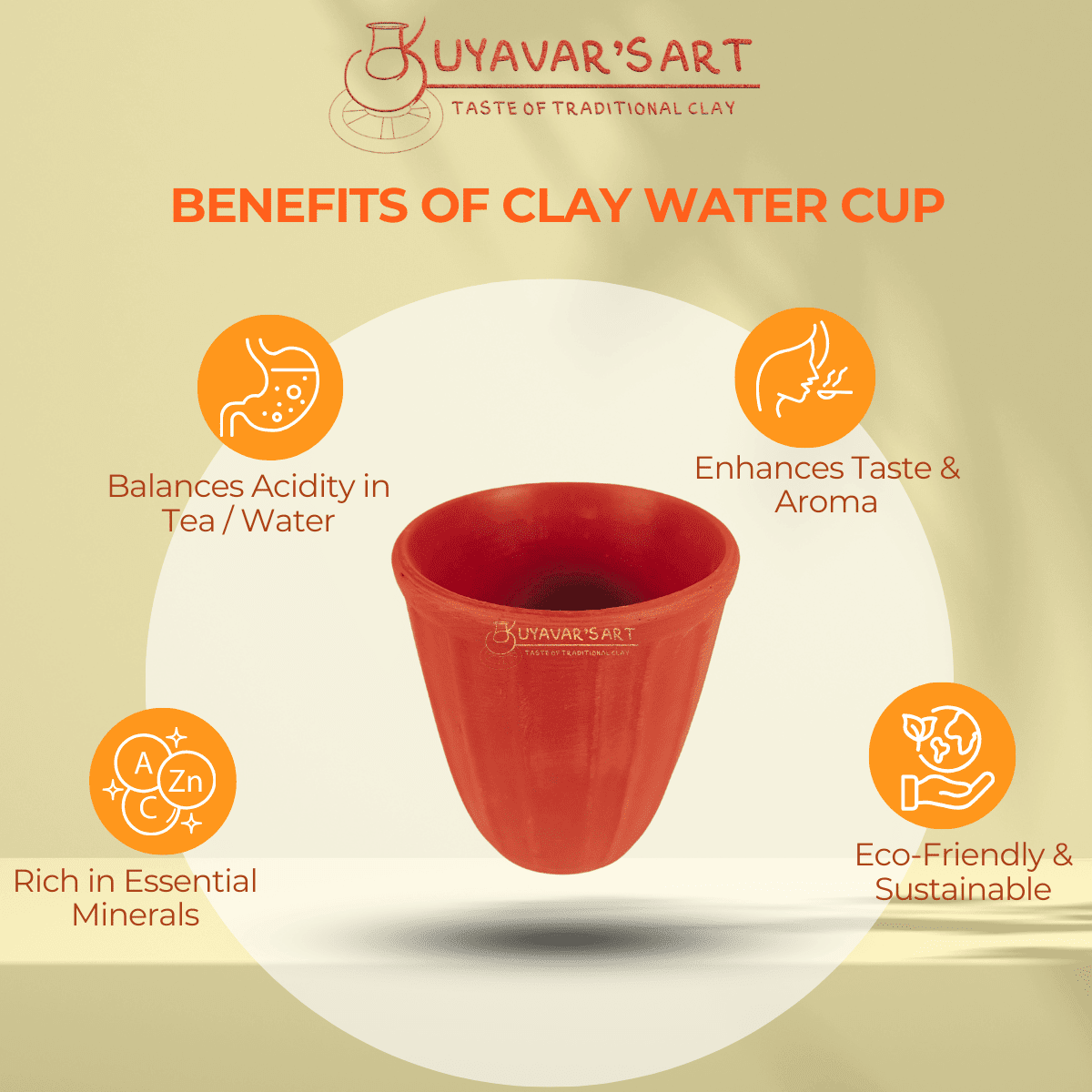 Conical Clay Tea Cup | Water Tumbler Ribbed Pattern – Handmade & Eco-Friendly