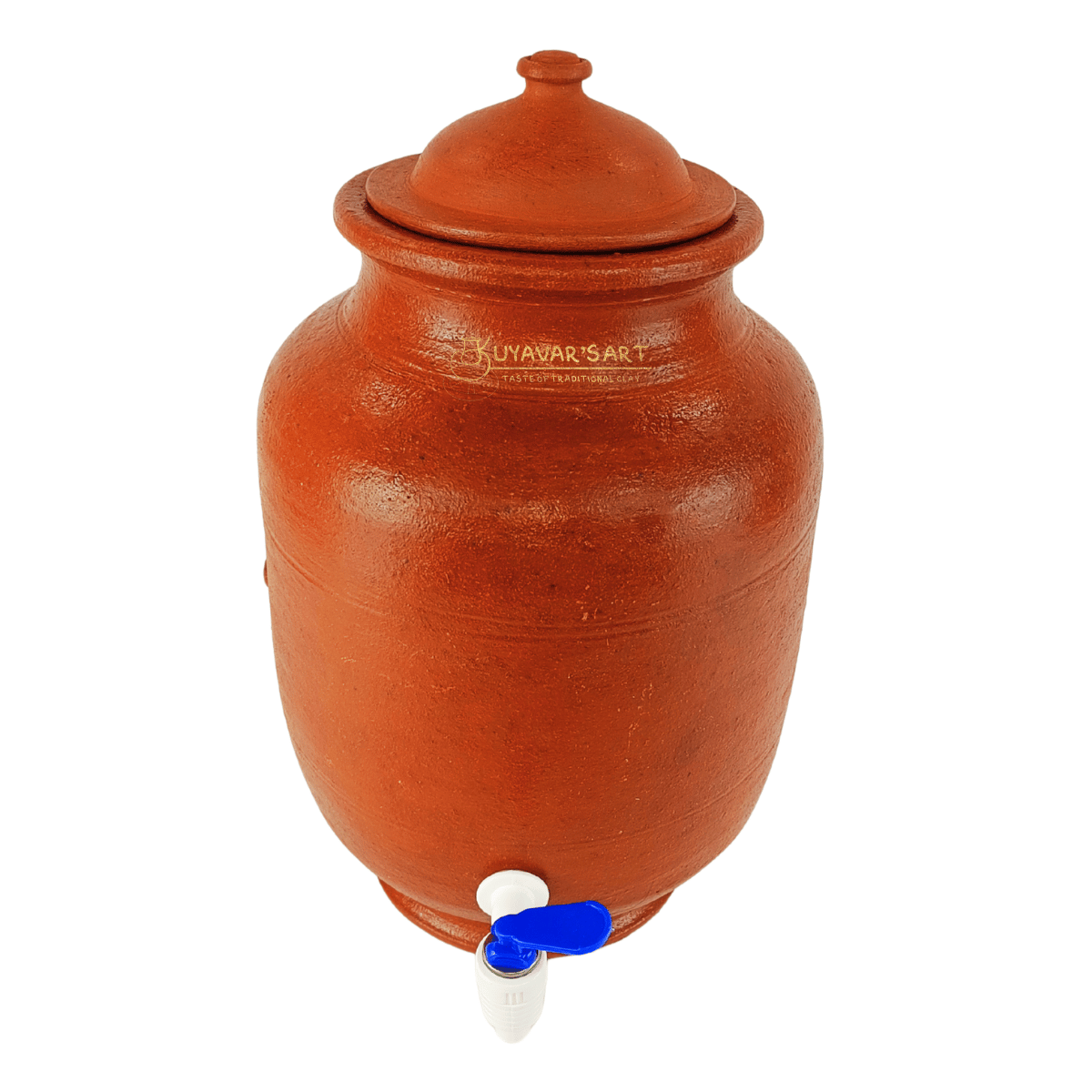 Striped Cylinder Shape Clay Water Dispenser  – Handmade & Eco-Friendly ( With Tap & Lid)