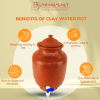 Striped Cylinder Shape Clay Water Dispenser  – Handmade & Eco-Friendly ( With Tap & Lid)