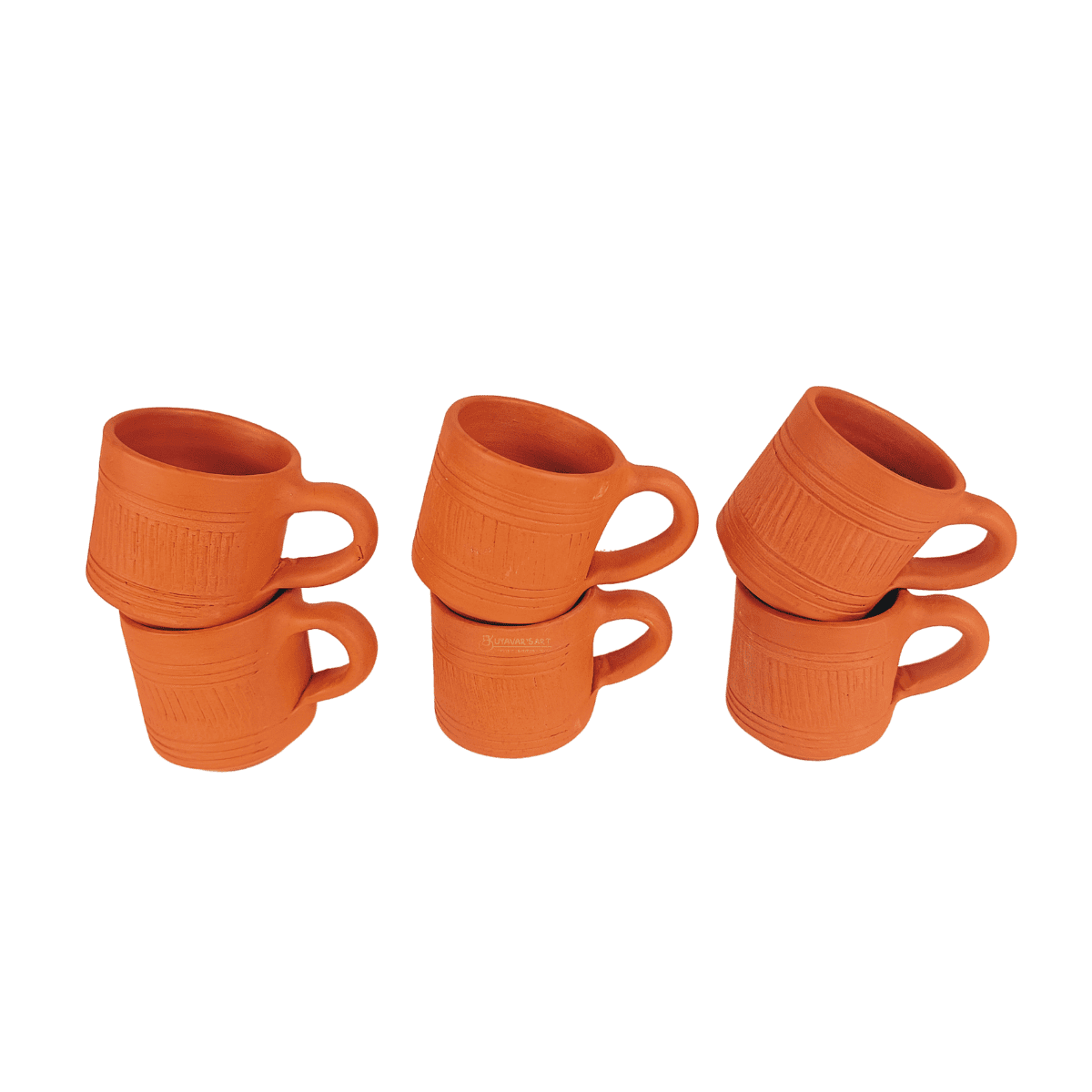 Cylindrical Clay Tea Cup Vintage Stripes – Handmade & Eco-Friendly