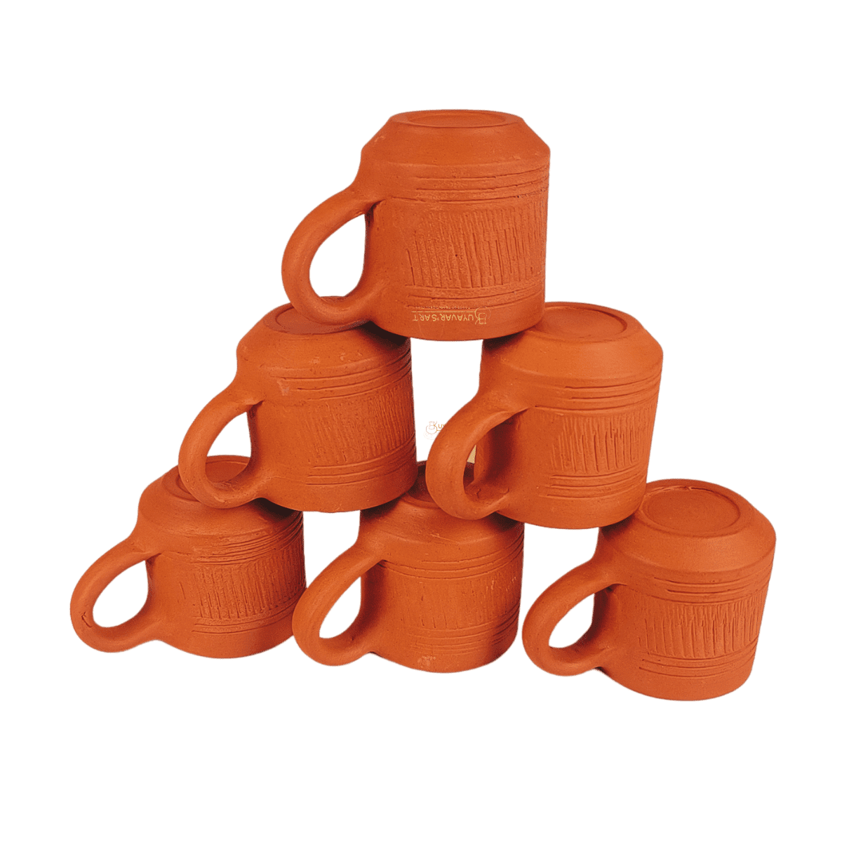 Cylindrical Clay Tea Cup Vintage Stripes – Handmade & Eco-Friendly