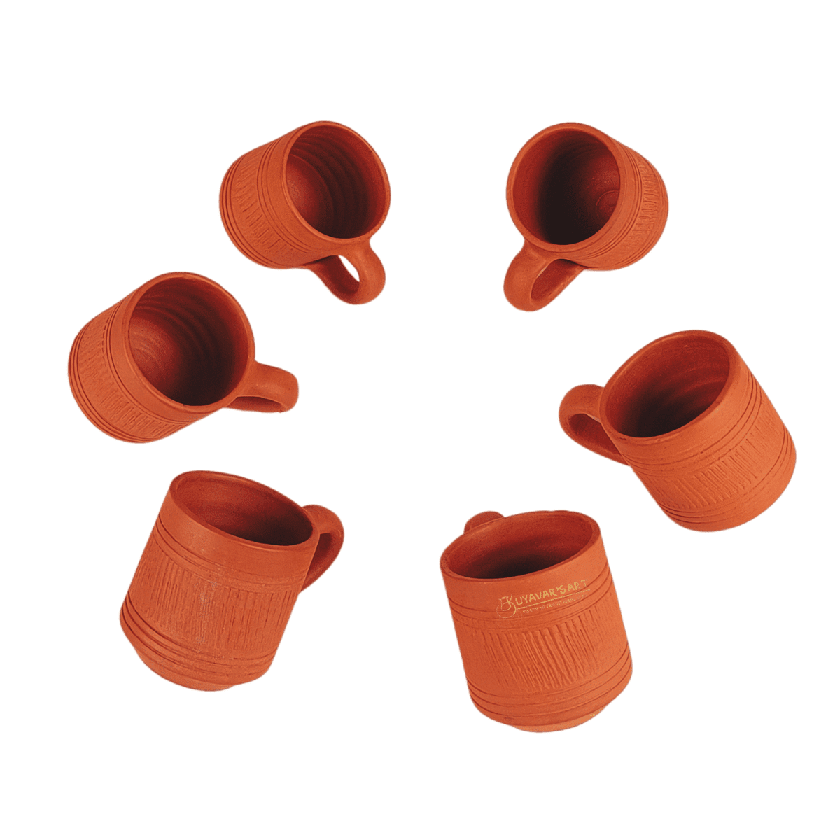 Cylindrical Clay Tea Cup Vintage Stripes – Handmade & Eco-Friendly