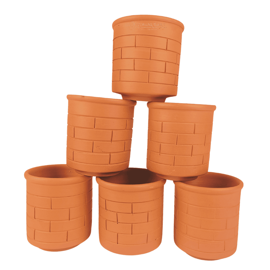 Cylindrical Clay Tea Cup | Water Tumbler Brick Pattern – Handmade & Eco-Friendly