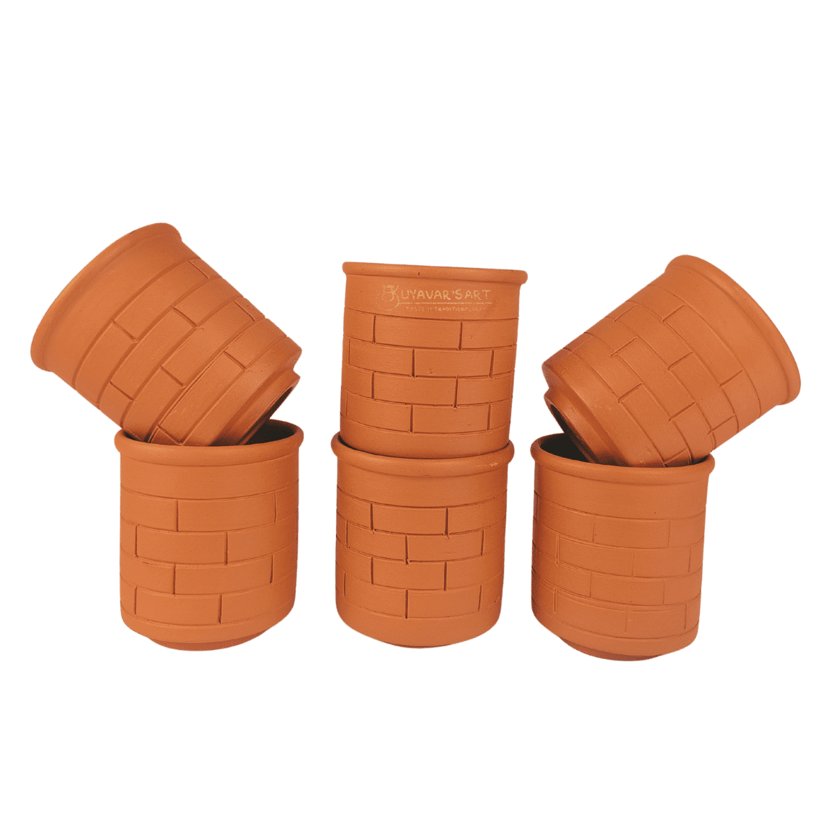 Cylindrical Clay Tea Cup | Water Tumbler Brick Pattern – Handmade & Eco-Friendly