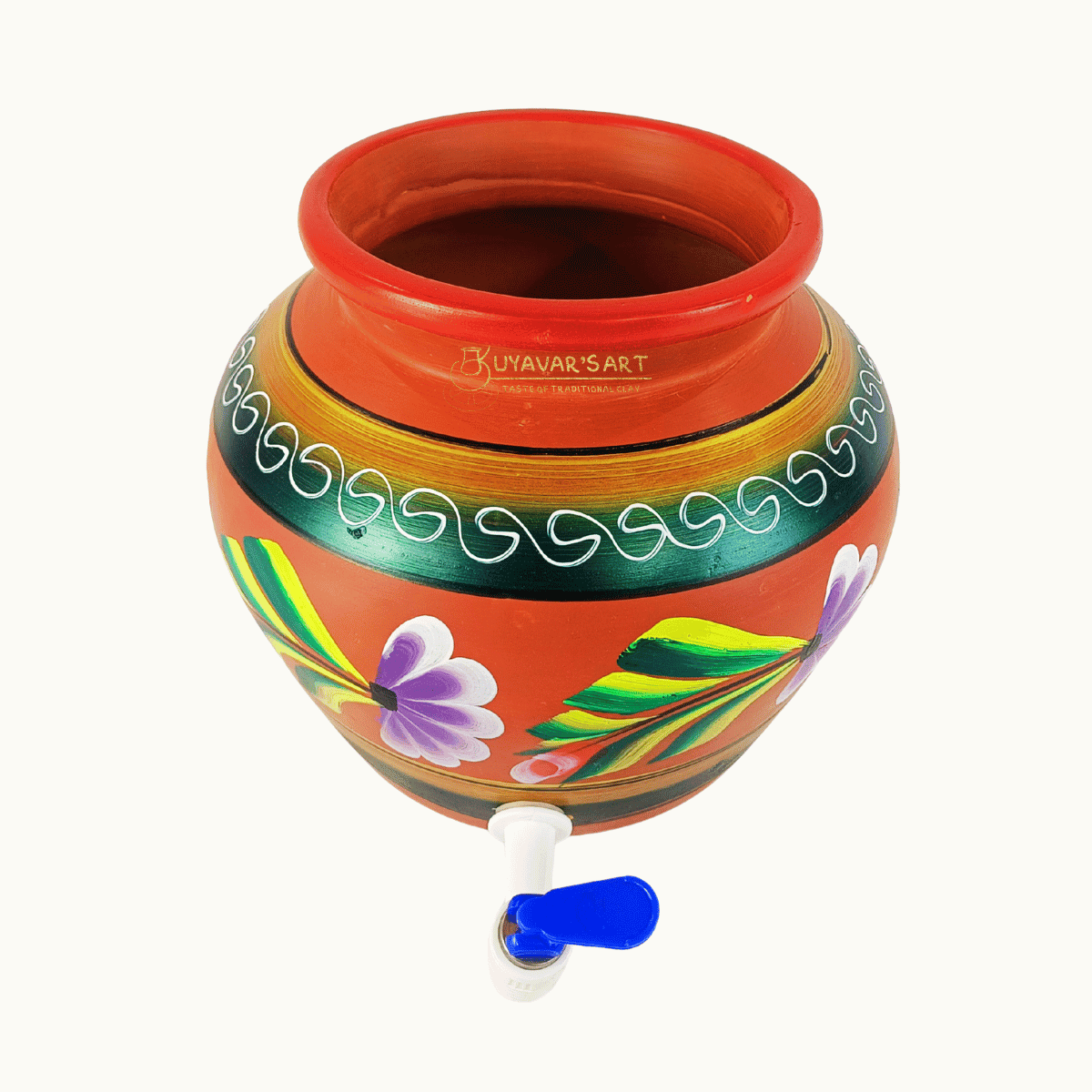 Hand-Painted Clay Water Dispenser– Handmade & Eco-Friendly ( with Tap)