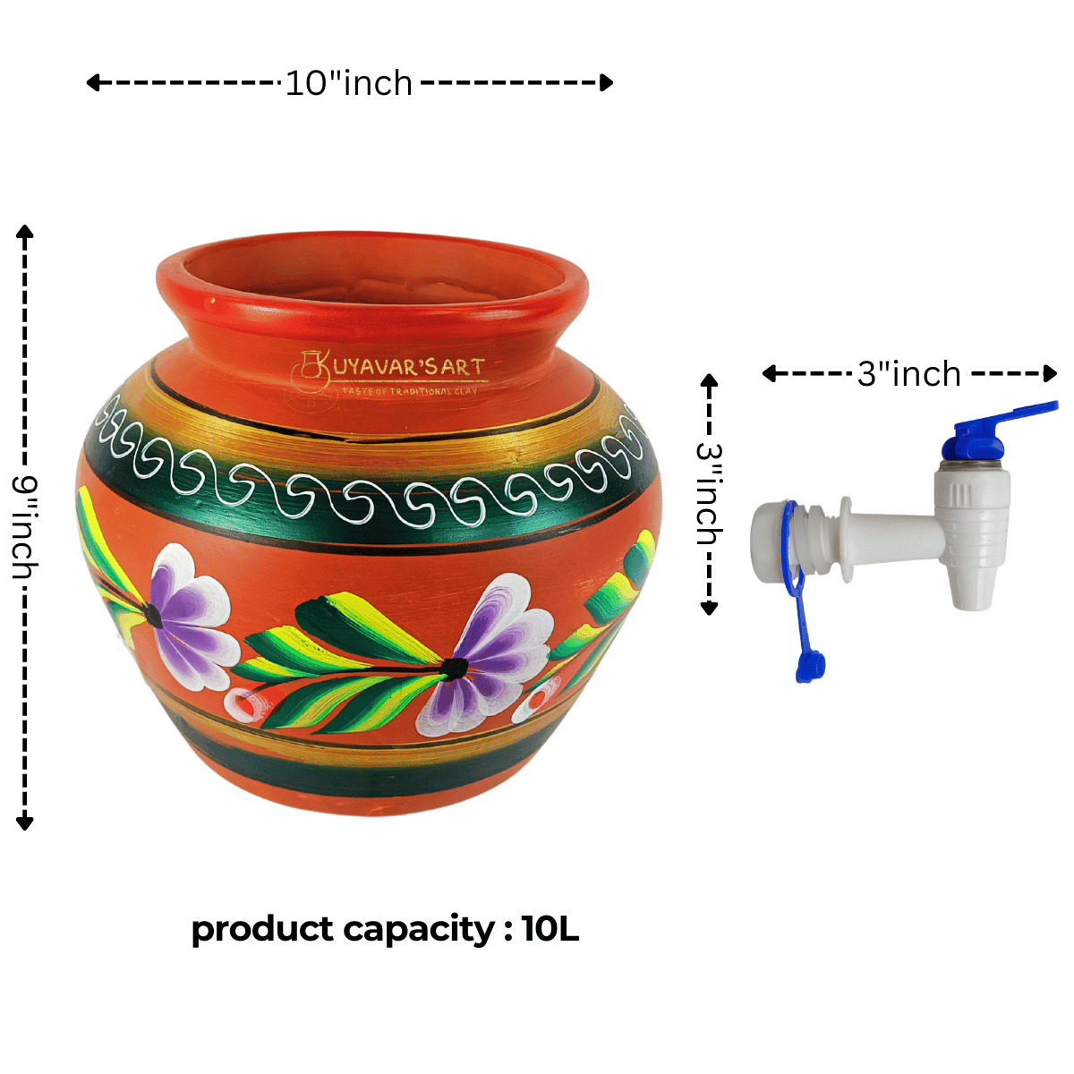 Hand-Painted Clay Water Dispenser– Handmade & Eco-Friendly ( with Tap)