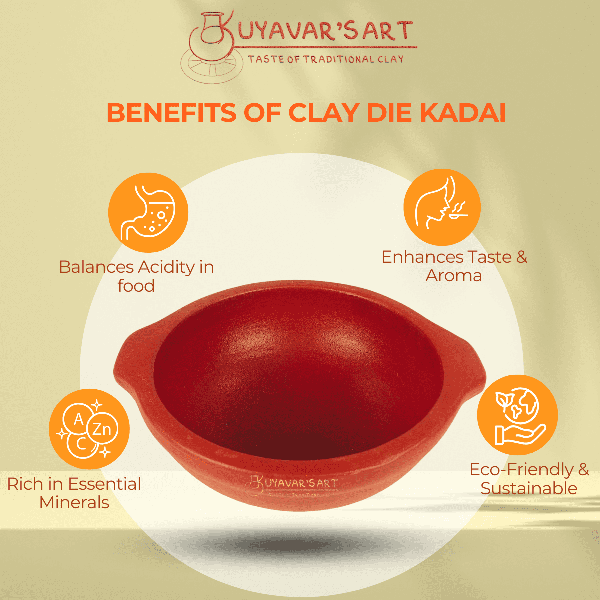 Red Die Clay Wok / Die Kadaai - Traditional & Eco-Friendly