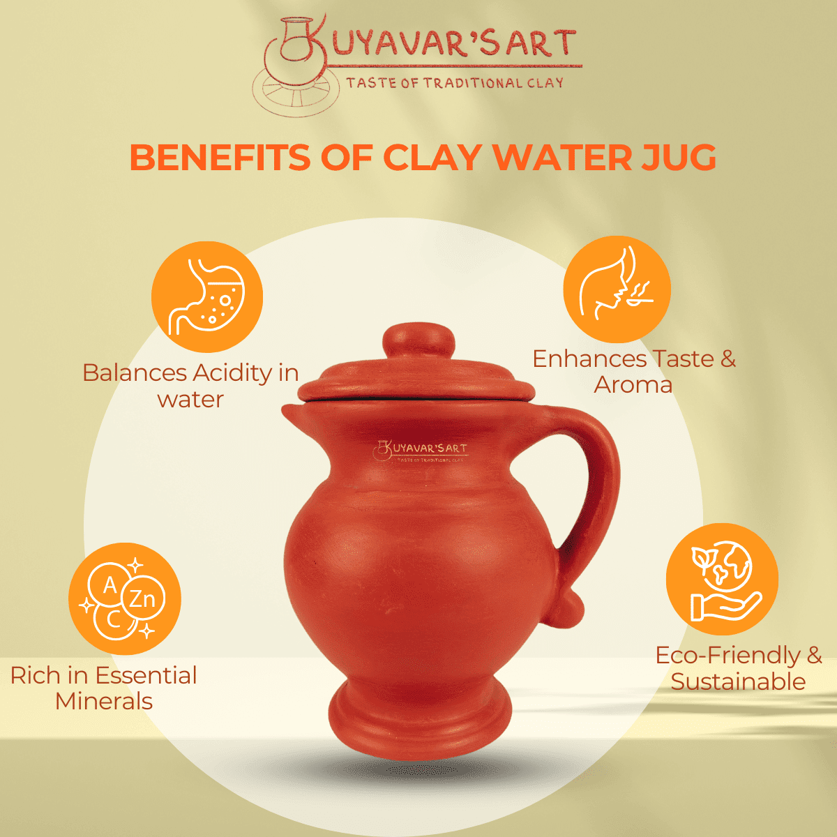 Hourglass Clay Water Jug – Handmade & Eco-Friendly (with Lid)