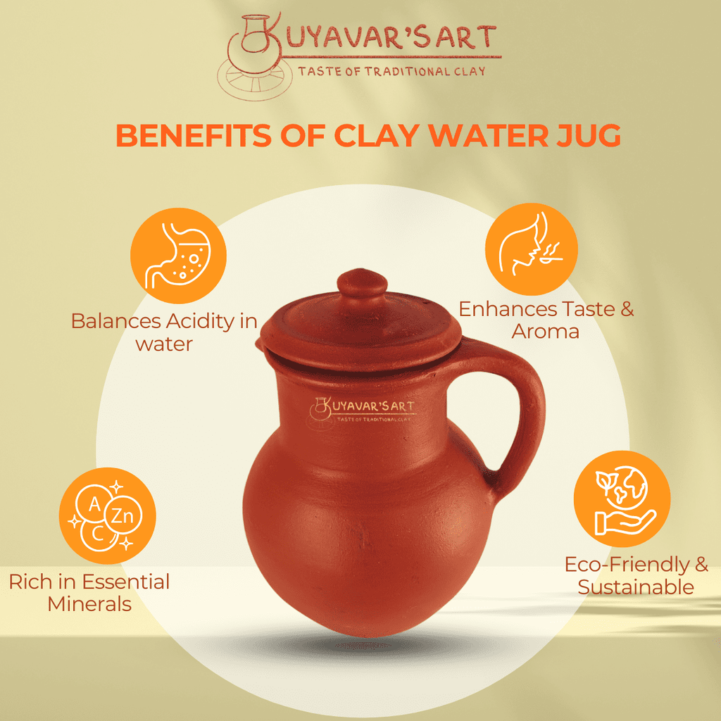 Pot narrow neck Clay Water Jug Big – Handmade & Eco-Friendly (with Lid)