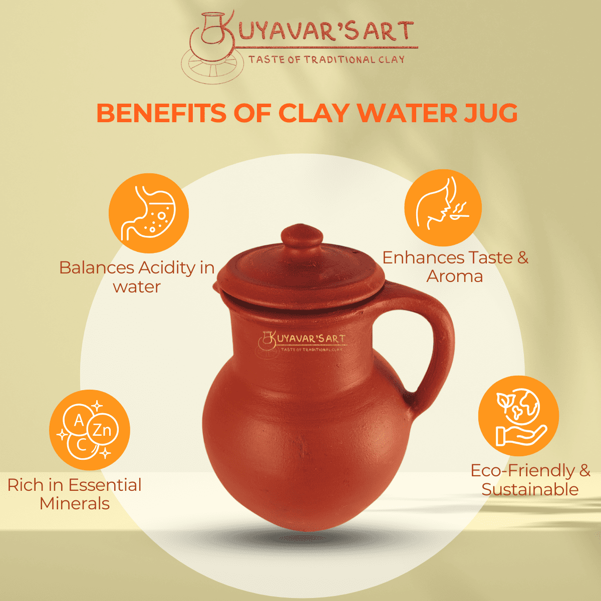 Pot narrow neck Clay Water Jug Big – Handmade & Eco-Friendly (with Lid)