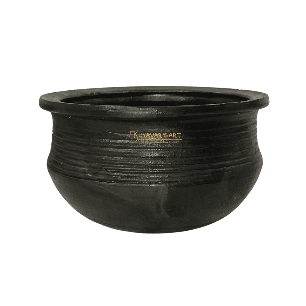 Premium Black Clay Kothu Chatti Medium | Spinach Grinder - Handmade & Naturally Durable