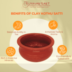 Premium Red Clay Kothu Chatti Medium | Spinach Grinder - Handmade & Naturally Durable