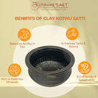 Premium Black Clay Kothu Chatti Medium | Spinach Grinder - Handmade & Naturally Durable