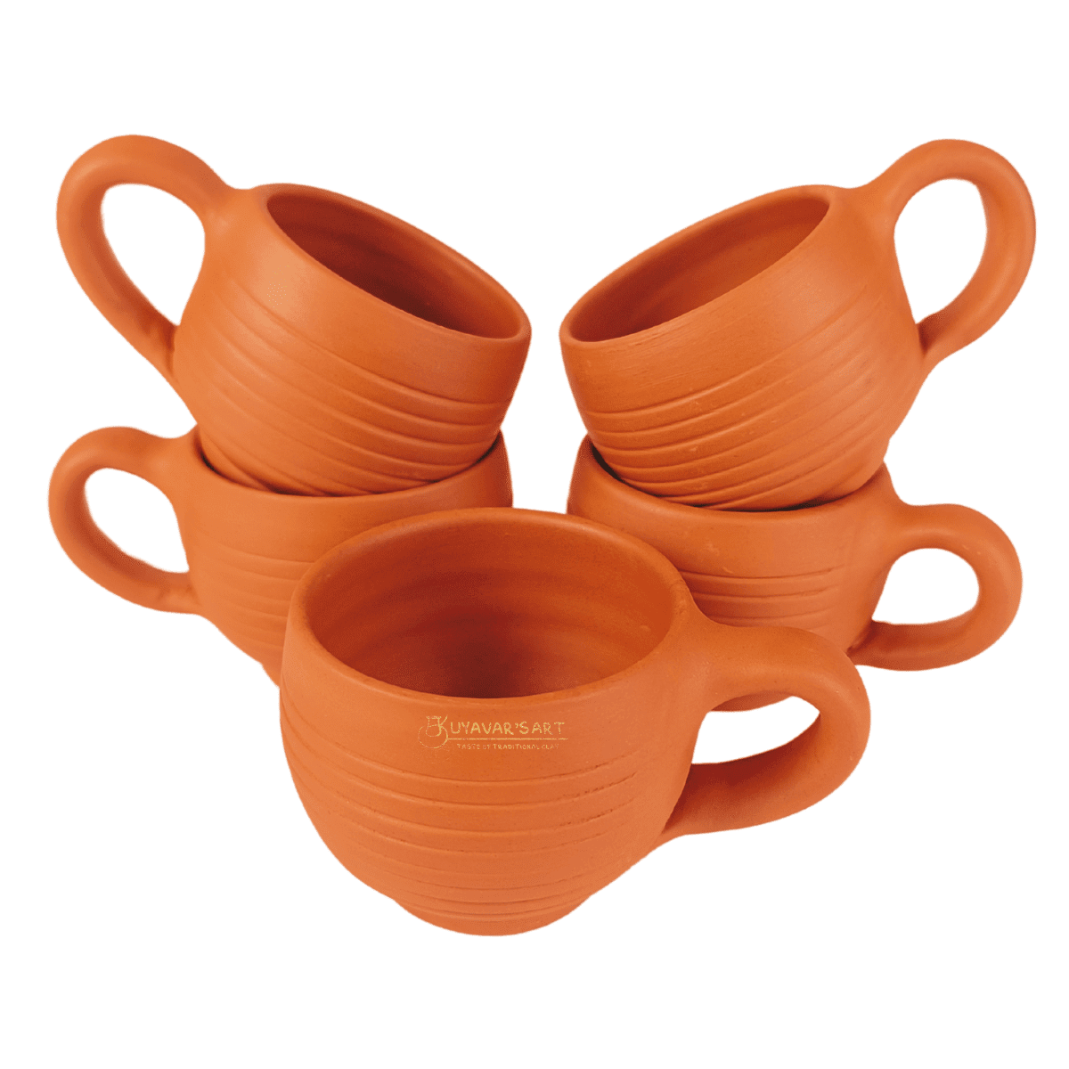 Rounded Clay Tea Cup Stripes – Handmade & Eco-Friendly (150ml, Set of 5)