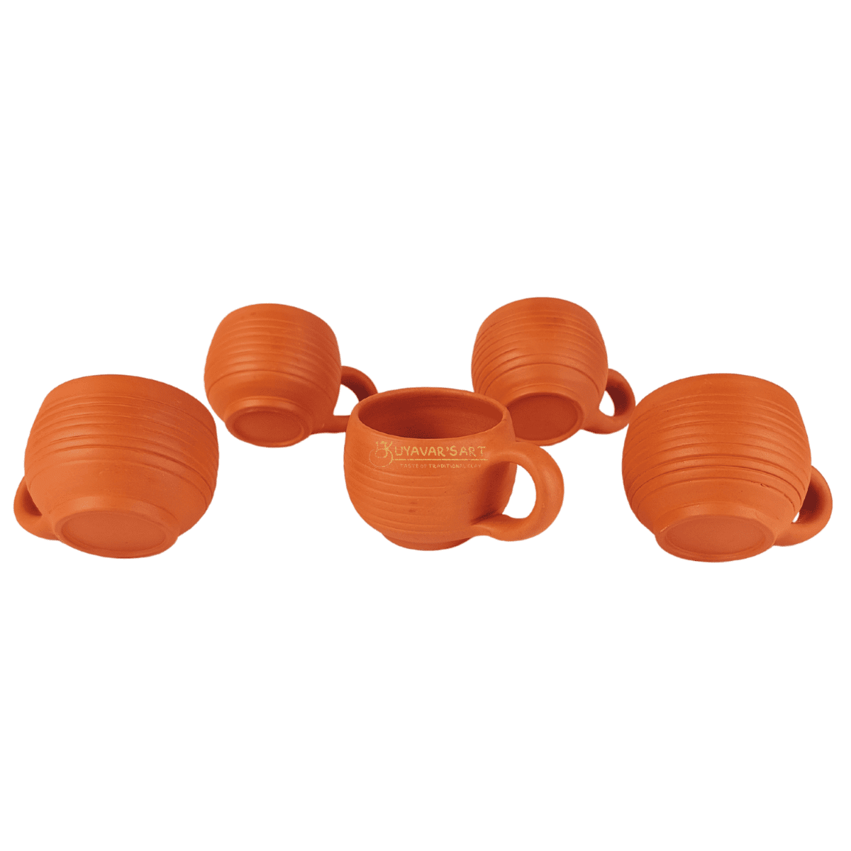 Rounded Clay Tea Cup Stripes – Handmade & Eco-Friendly (150ml, Set of 5)
