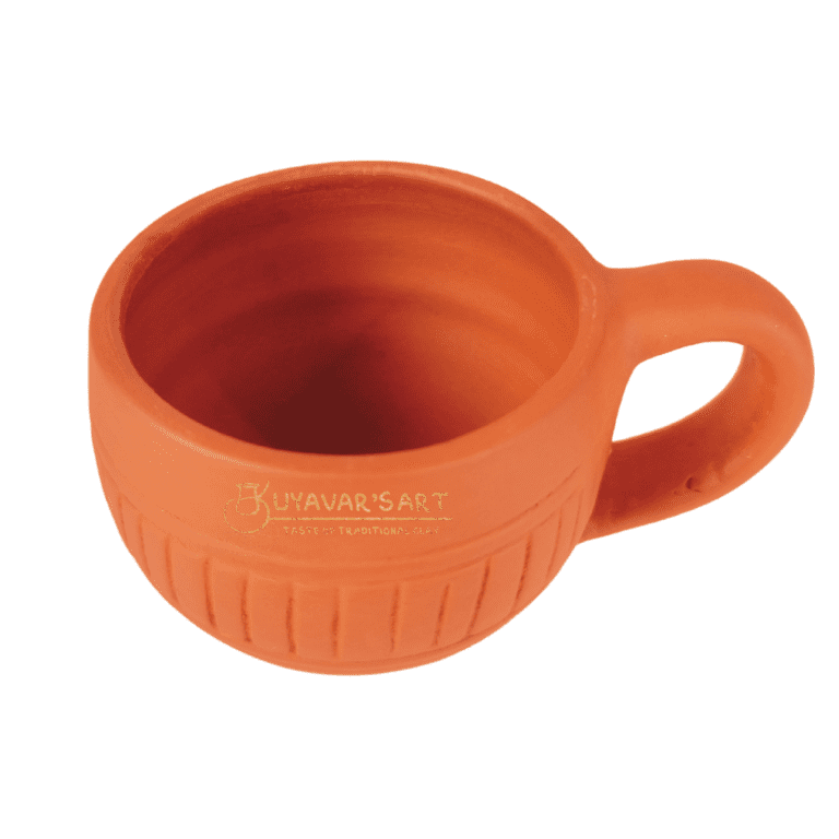 Rounded Clay Tea Cup Vintage Stripes – Handmade & Eco-Friendly