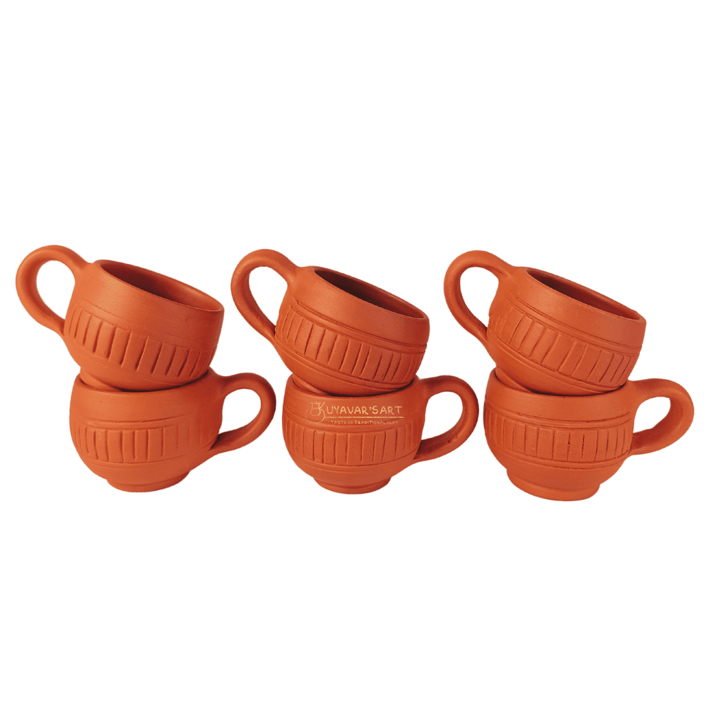 Rounded Clay Tea Cup Vintage Stripes – Handmade & Eco-Friendly