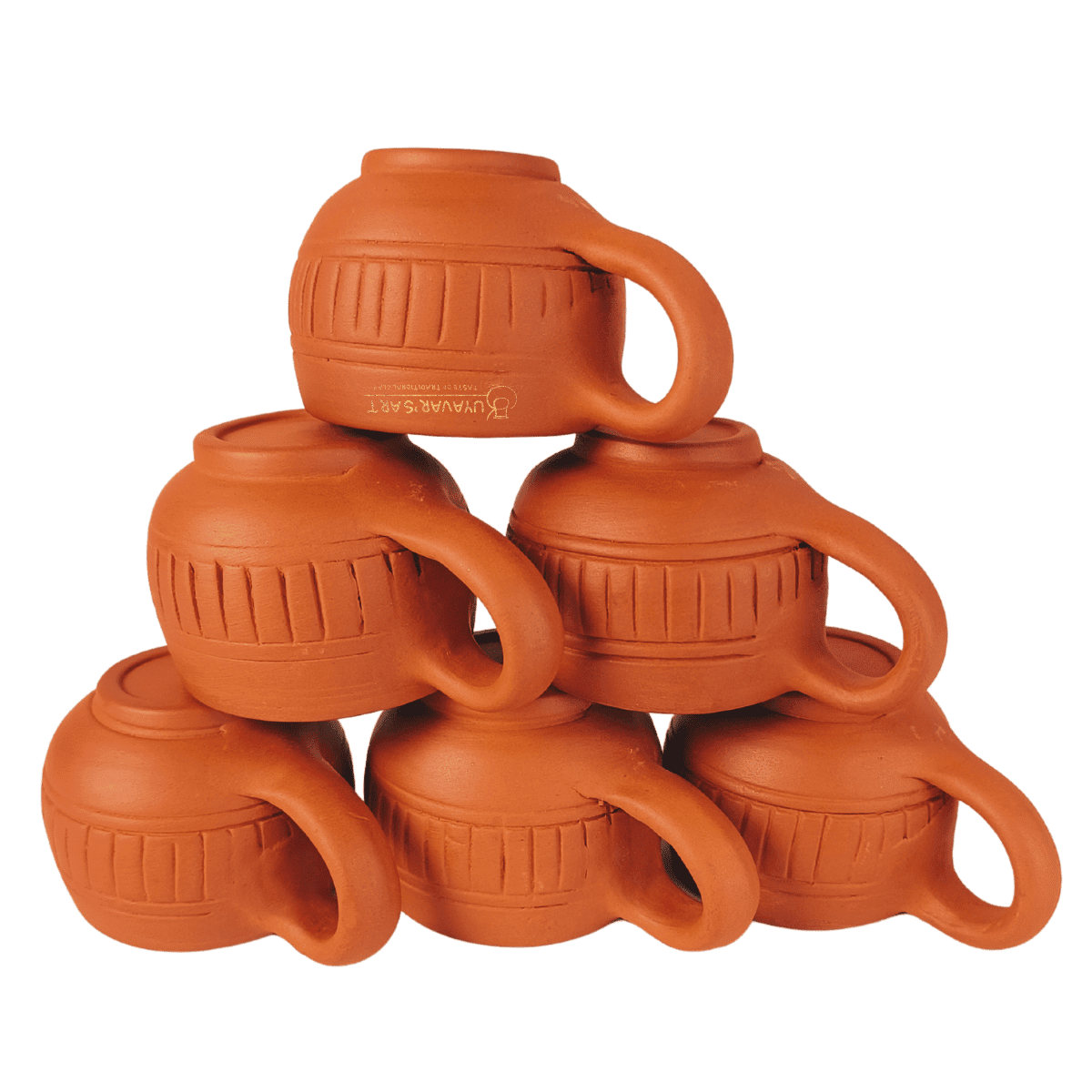 Rounded Clay Tea Cup Vintage Stripes – Handmade & Eco-Friendly