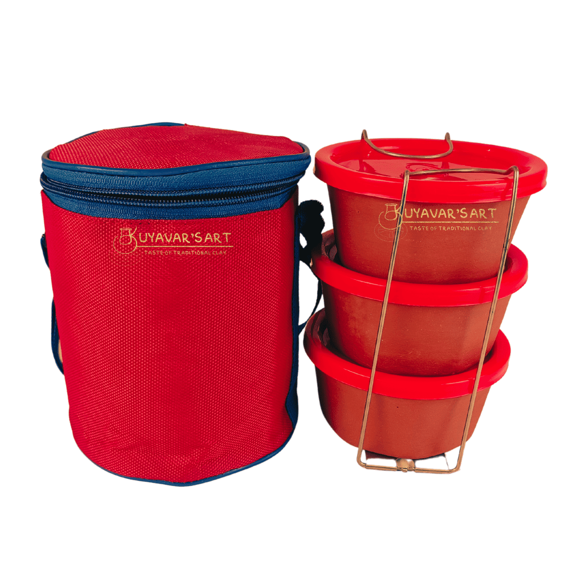 Clay Lunch Box With Bag – Handmade & Eco-Friendly (Set of 3)
