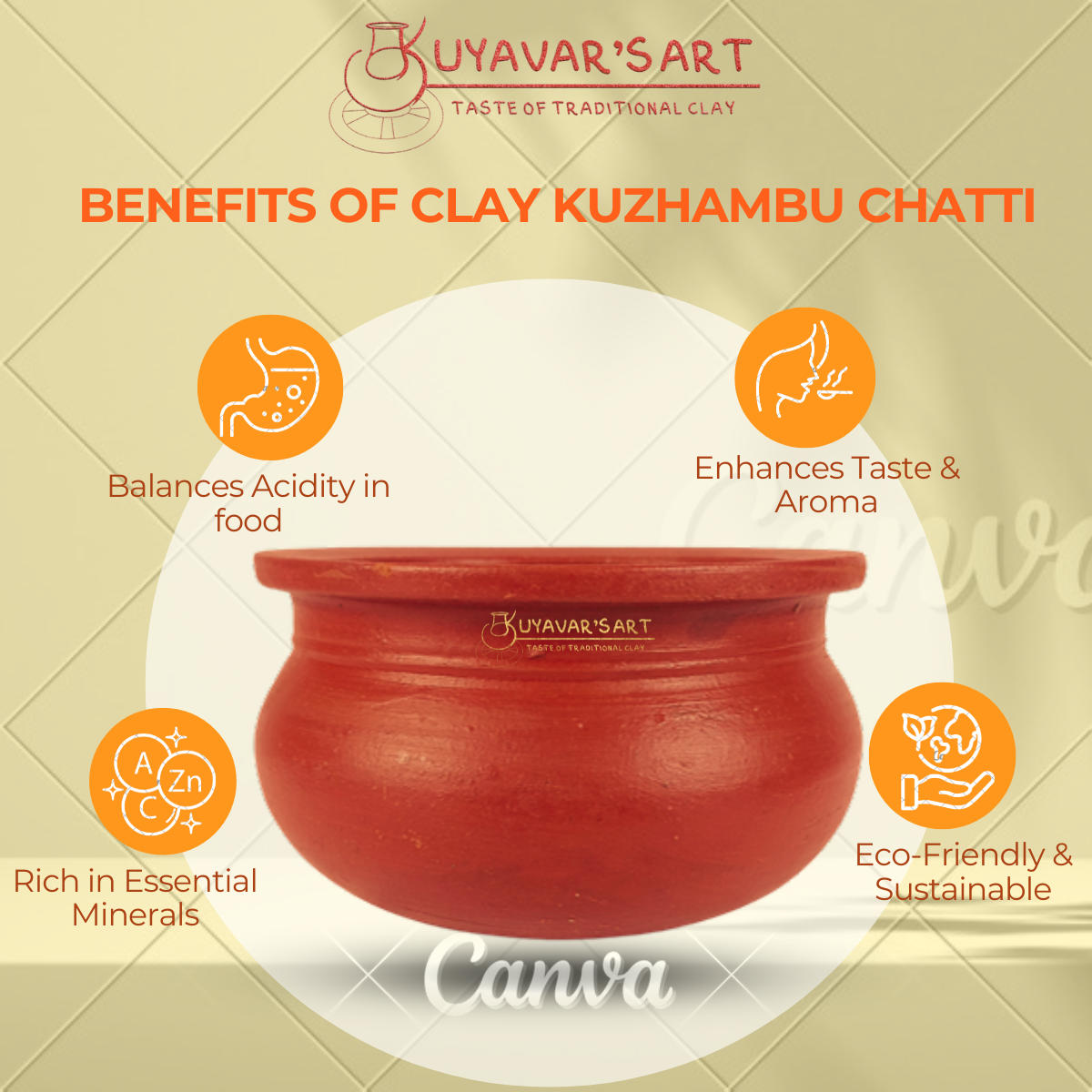 Red Kuzhambu Chatti / Flat mouth - Handcrafted & Eco-Friendly (Without Lid)