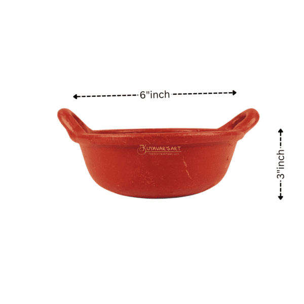Authentic Unglazed Clay Kadaai / Wok with Sturdy Handles (6 X 3 inches) - Image 4