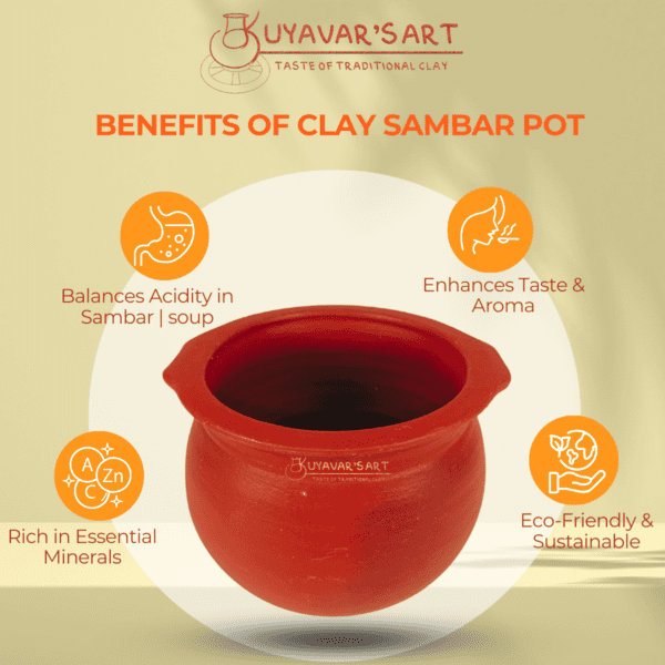 Authentic Unglazed Unglazed Sambar Clay Pot - Handmade & Eco-Friendly (3L, 8 X 6 inches, Traditional Design) - Image 6