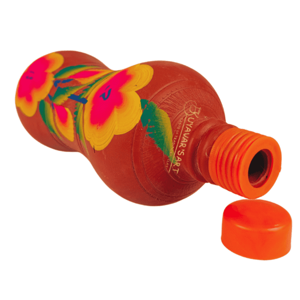 Belly Shaped Clay  Water Bottle Floral Art With Cap - Handmade & Eco-Friendly (1000ml) - Image 2