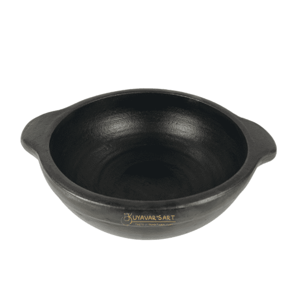 Black Clay Die Kadai With Handles - 9 Inch (Medium) | Handmade & Eco-Friendly