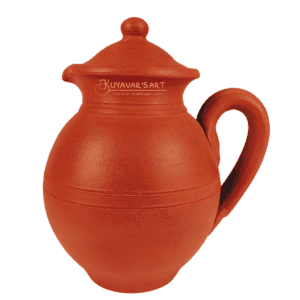 Bulbous Clay Water Jug – Handmade & Eco-Friendly (1.5 Liter with Lid)