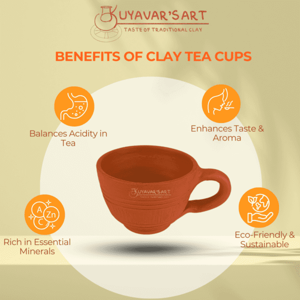 Conical Clay Tea Cup Vintage Stripes– Handmade & Eco-Friendly (150ml, Set of 6) - Image 5