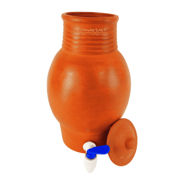 Curved Belly Shape Clay Water Dispenser  – Handmade & Eco-Friendly (5 Litre with Tap & Lid) - Image 3
