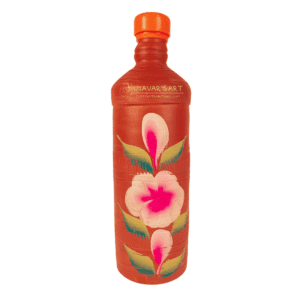 Cylindrical Clay  Water Bottle Floral Art With Cap – Handmade & Eco-Friendly (1000ml)
